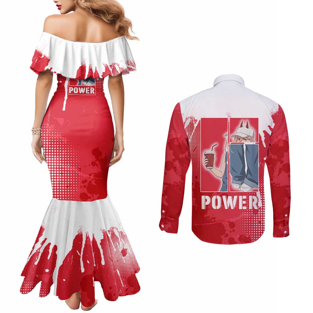 Power Chainsaw Man Couples Matching Mermaid Dress and Long Sleeve Button Shirt Grunge Pop Manga Panel Style