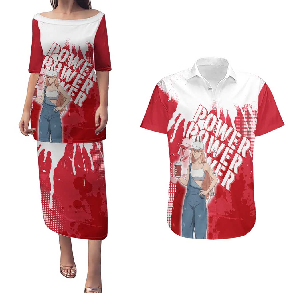 Power Chainsaw Man Couples Matching Puletasi and Hawaiian Shirt Grunge Pop Manga Panel Style