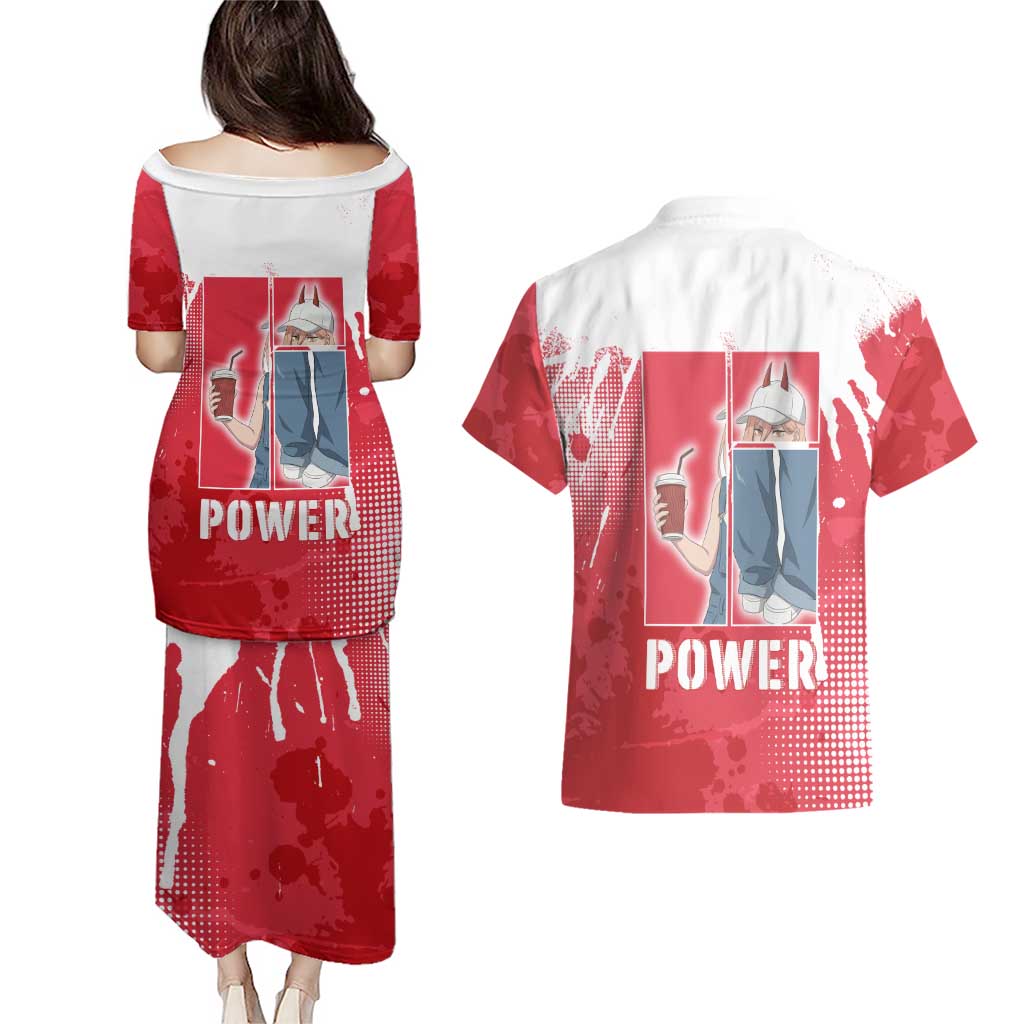 Power Chainsaw Man Couples Matching Puletasi and Hawaiian Shirt Grunge Pop Manga Panel Style