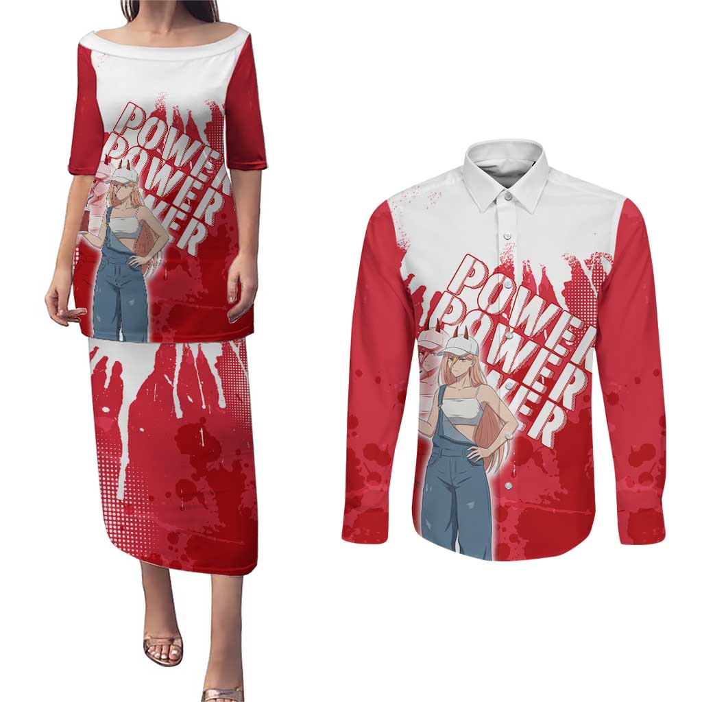 Power Chainsaw Man Couples Matching Puletasi and Long Sleeve Button Shirt Grunge Pop Manga Panel Style