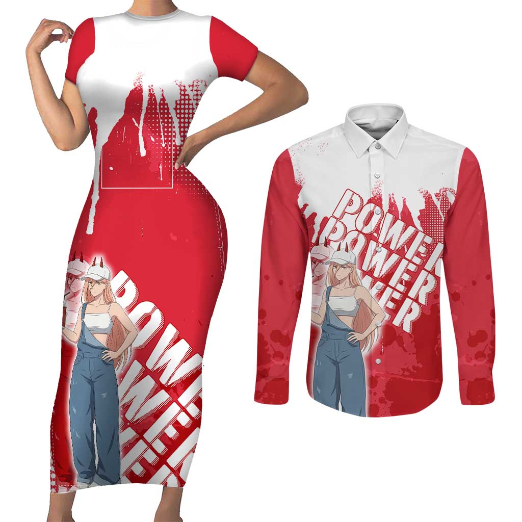 Power Chainsaw Man Couples Matching Short Sleeve Bodycon Dress and Long Sleeve Button Shirt Grunge Pop Manga Panel Style