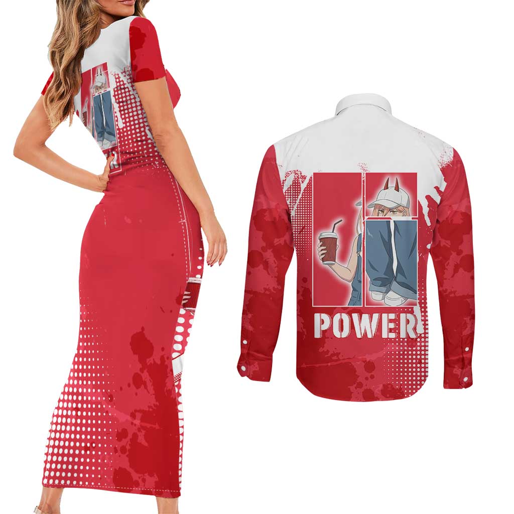 Power Chainsaw Man Couples Matching Short Sleeve Bodycon Dress and Long Sleeve Button Shirt Grunge Pop Manga Panel Style