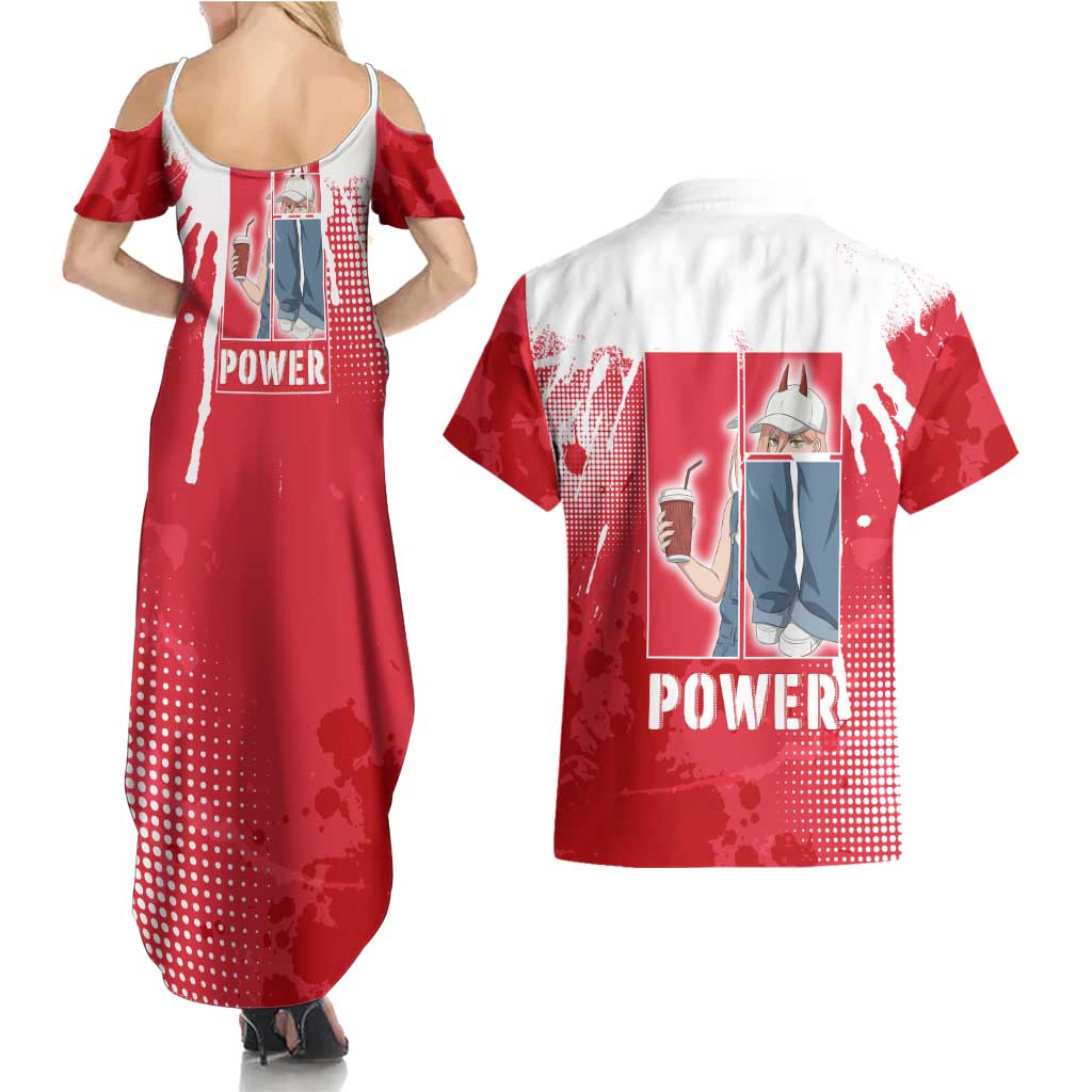 Power Chainsaw Man Couples Matching Summer Maxi Dress and Hawaiian Shirt Grunge Pop Manga Panel Style