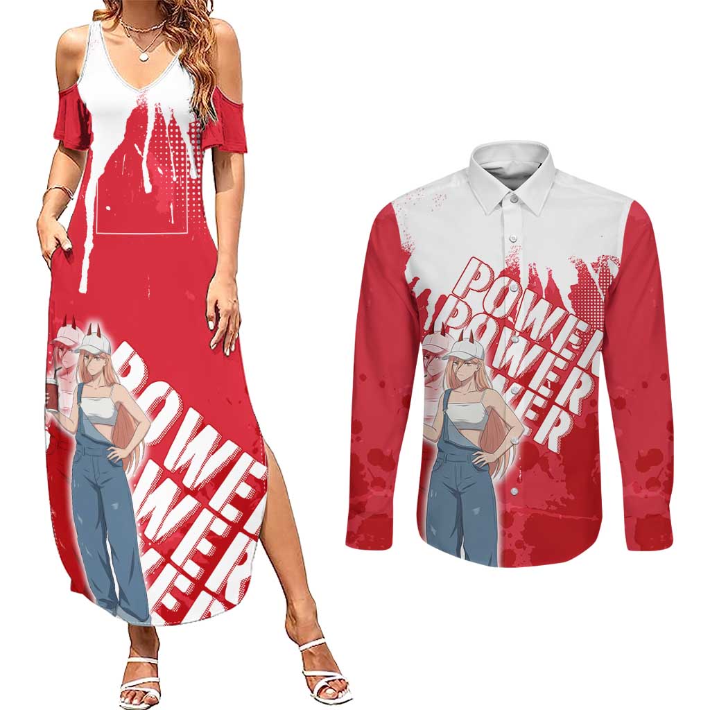 Power Chainsaw Man Couples Matching Summer Maxi Dress and Long Sleeve Button Shirt Grunge Pop Manga Panel Style