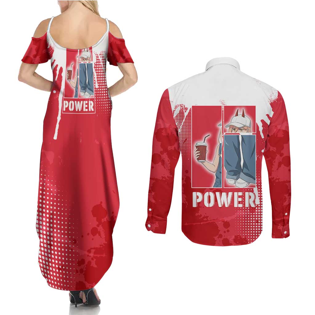Power Chainsaw Man Couples Matching Summer Maxi Dress and Long Sleeve Button Shirt Grunge Pop Manga Panel Style