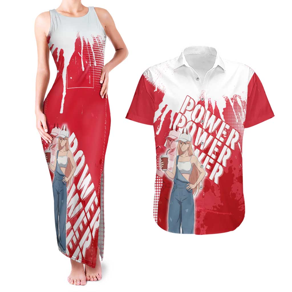 Power Chainsaw Man Couples Matching Tank Maxi Dress and Hawaiian Shirt Grunge Pop Manga Panel Style