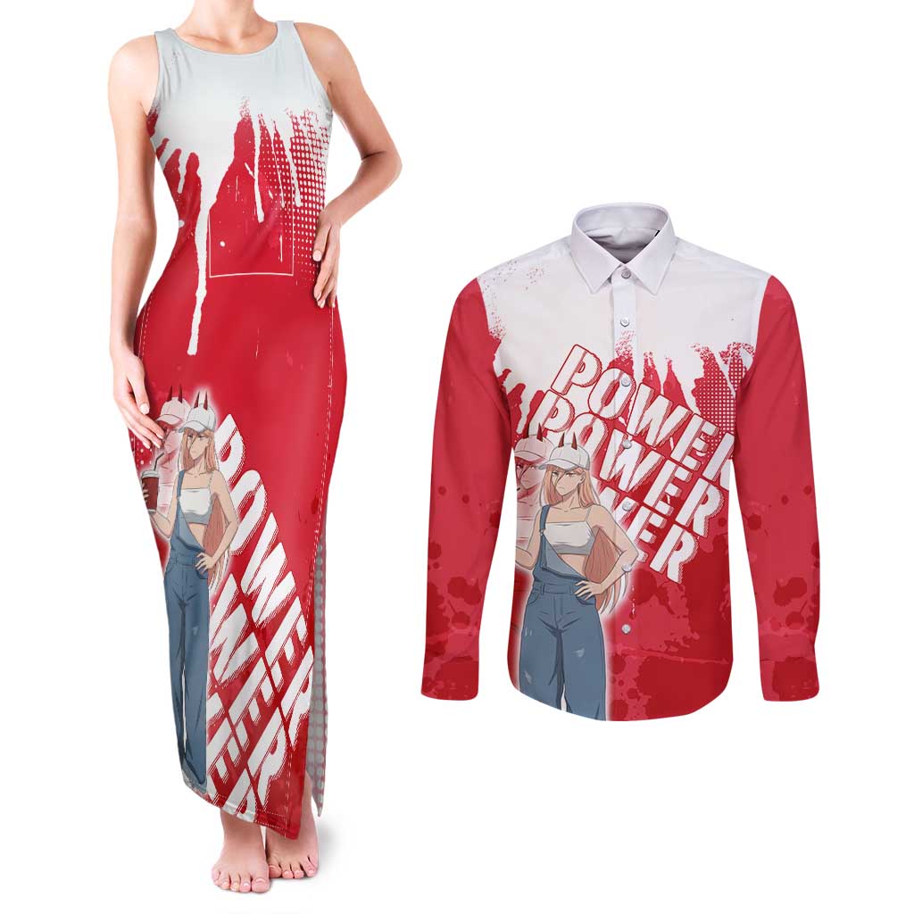 Power Chainsaw Man Couples Matching Tank Maxi Dress and Long Sleeve Button Shirt Grunge Pop Manga Panel Style
