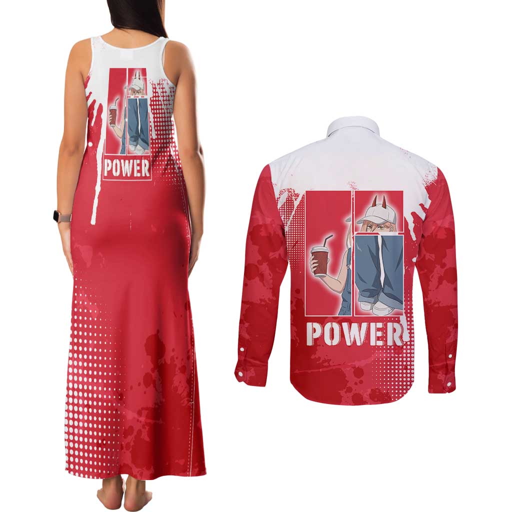 Power Chainsaw Man Couples Matching Tank Maxi Dress and Long Sleeve Button Shirt Grunge Pop Manga Panel Style