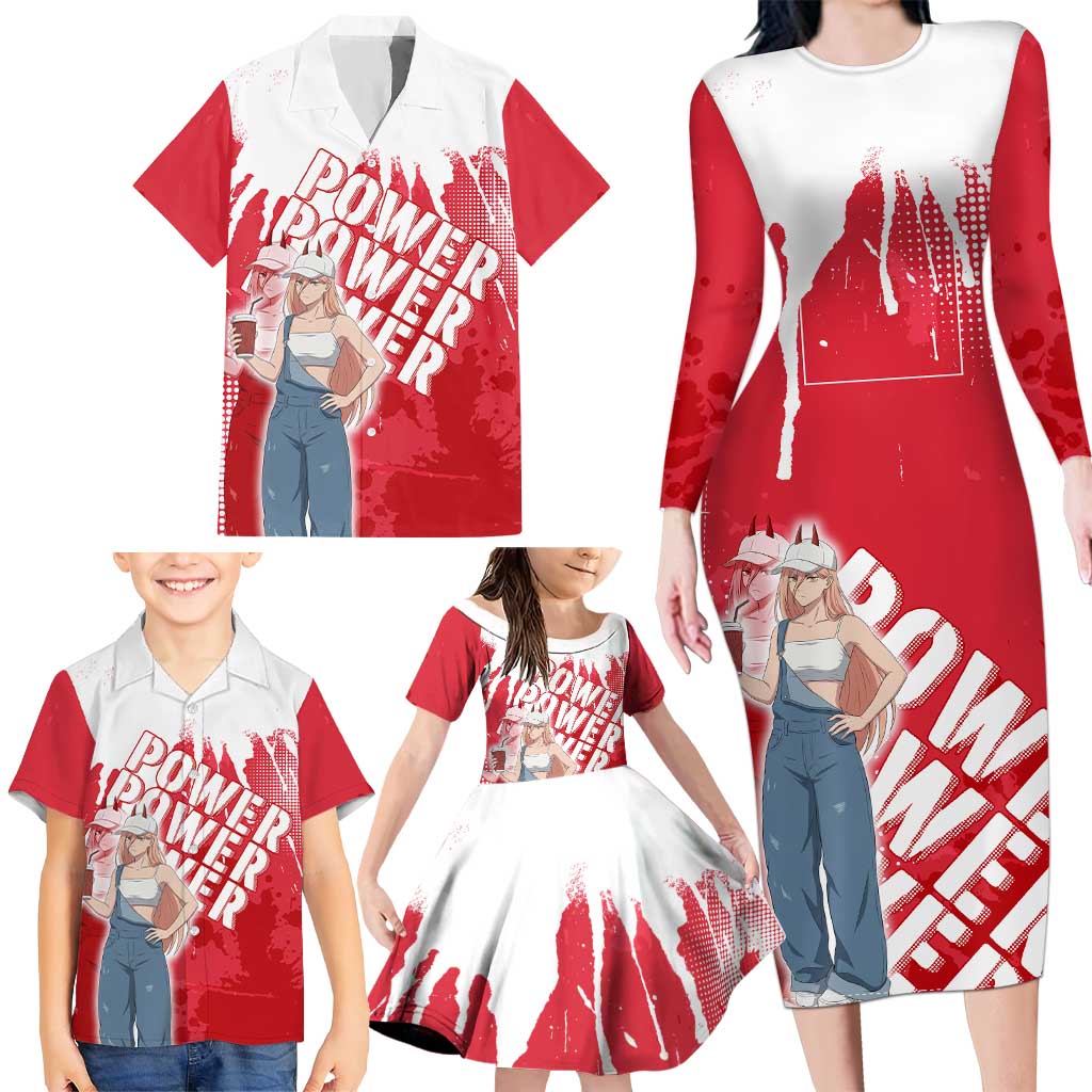 Power Chainsaw Man Family Matching Long Sleeve Bodycon Dress and Hawaiian Shirt Grunge Pop Manga Panel Style