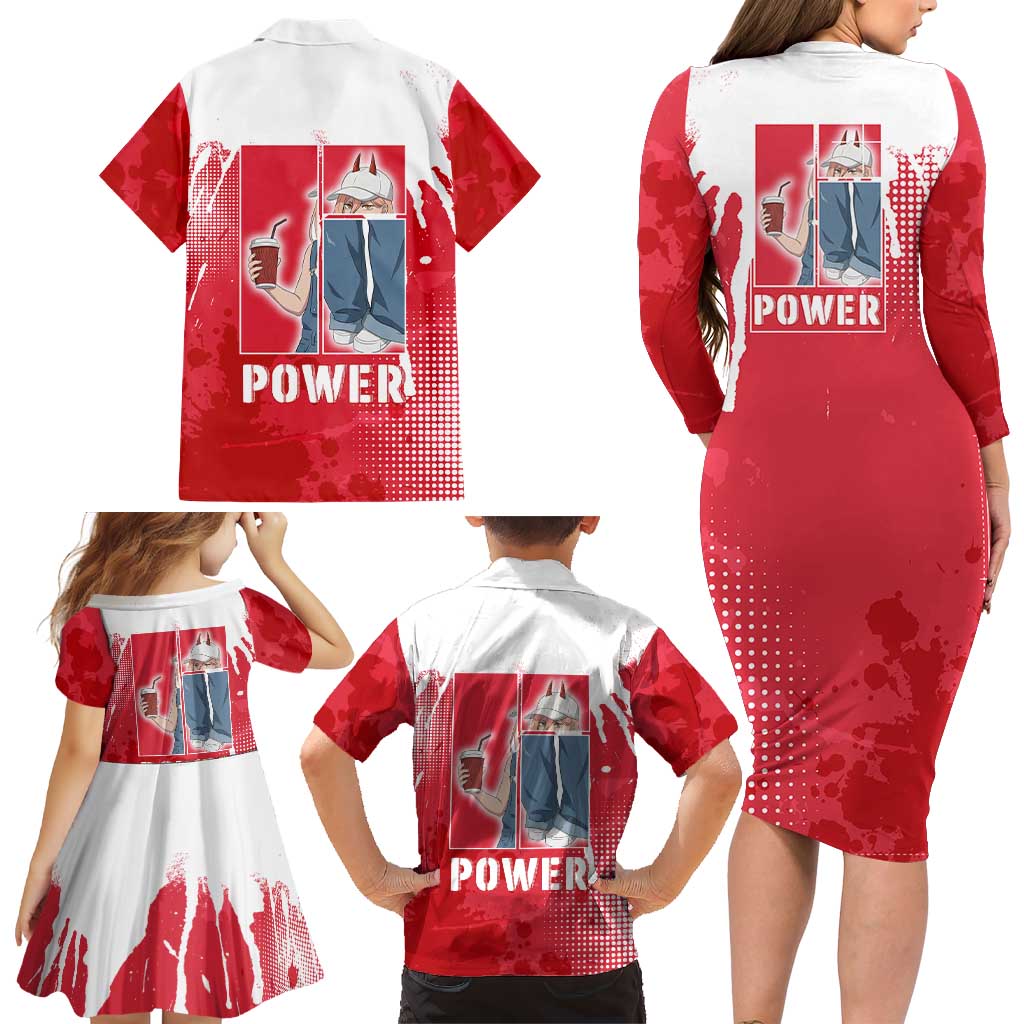 Power Chainsaw Man Family Matching Long Sleeve Bodycon Dress and Hawaiian Shirt Grunge Pop Manga Panel Style