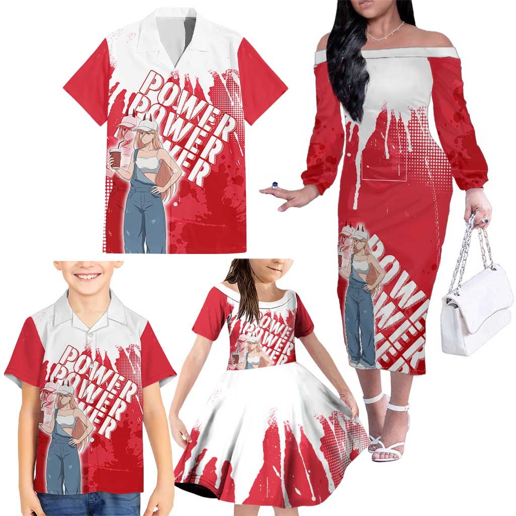 Power Chainsaw Man Family Matching Off The Shoulder Long Sleeve Dress and Hawaiian Shirt Grunge Pop Manga Panel Style