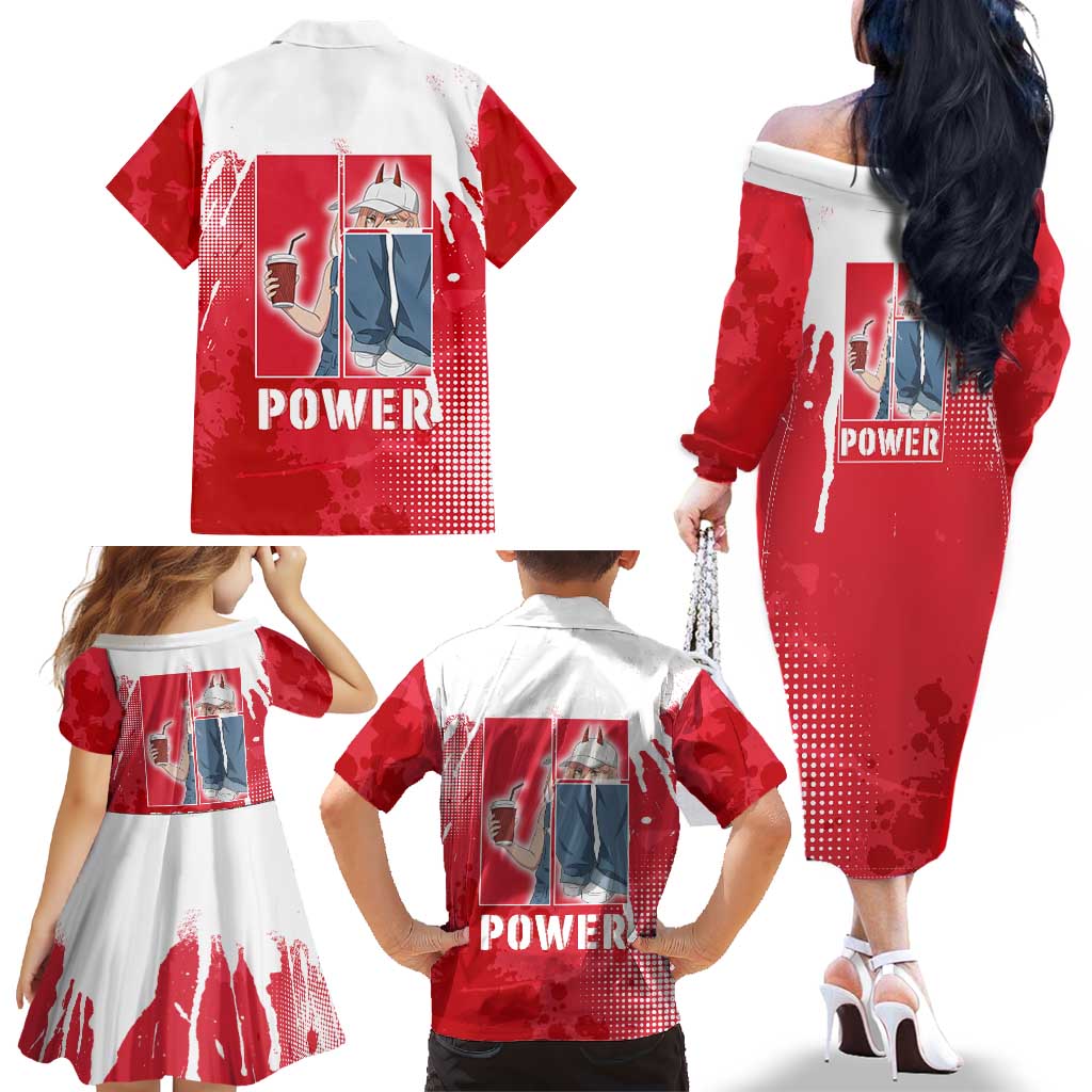 Power Chainsaw Man Family Matching Off The Shoulder Long Sleeve Dress and Hawaiian Shirt Grunge Pop Manga Panel Style