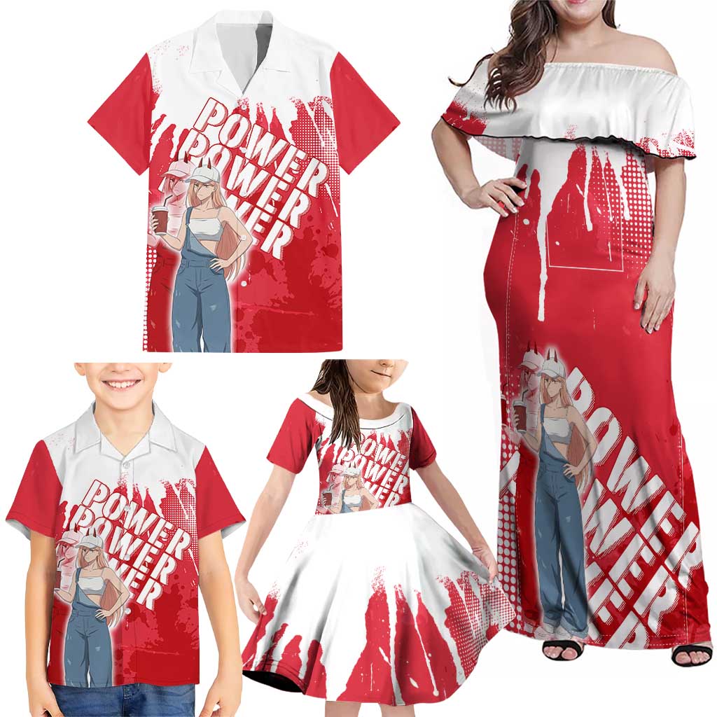 Power Chainsaw Man Family Matching Off Shoulder Maxi Dress and Hawaiian Shirt Grunge Pop Manga Panel Style