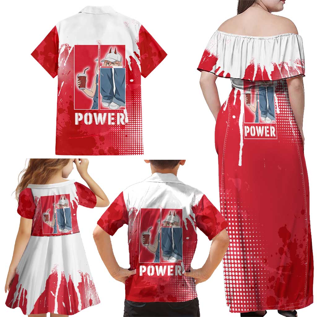 Power Chainsaw Man Family Matching Off Shoulder Maxi Dress and Hawaiian Shirt Grunge Pop Manga Panel Style