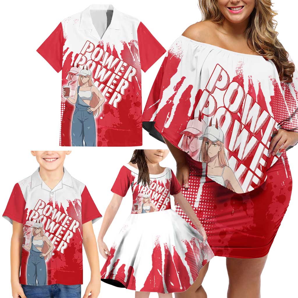 Power Chainsaw Man Family Matching Off Shoulder Short Dress and Hawaiian Shirt Grunge Pop Manga Panel Style