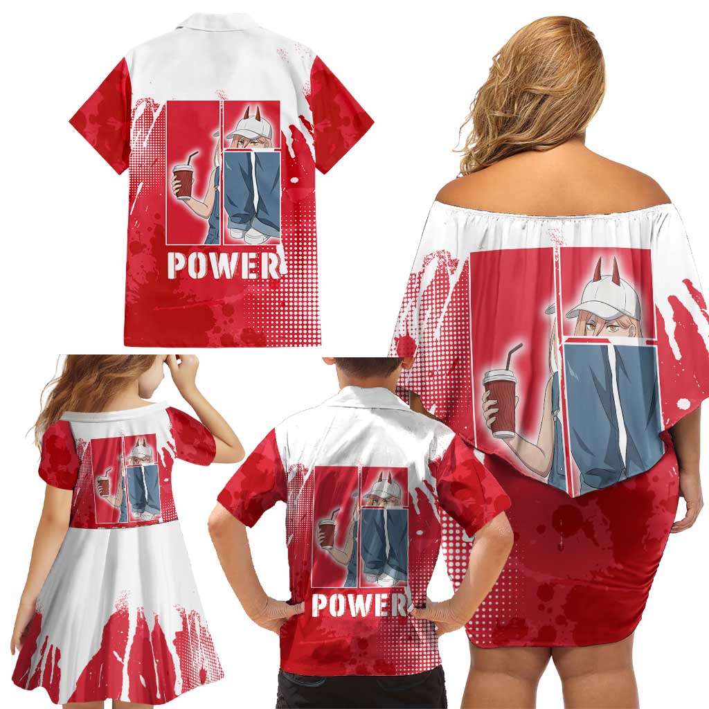 Power Chainsaw Man Family Matching Off Shoulder Short Dress and Hawaiian Shirt Grunge Pop Manga Panel Style