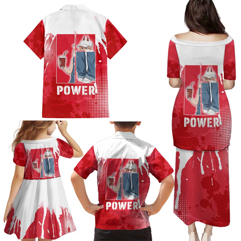 Power Chainsaw Man Family Matching Puletasi and Hawaiian Shirt Grunge Pop Manga Panel Style