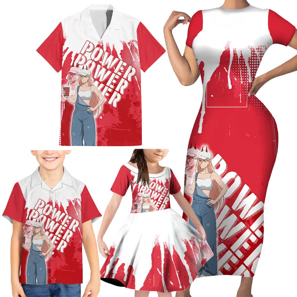 Power Chainsaw Man Family Matching Short Sleeve Bodycon Dress and Hawaiian Shirt Grunge Pop Manga Panel Style