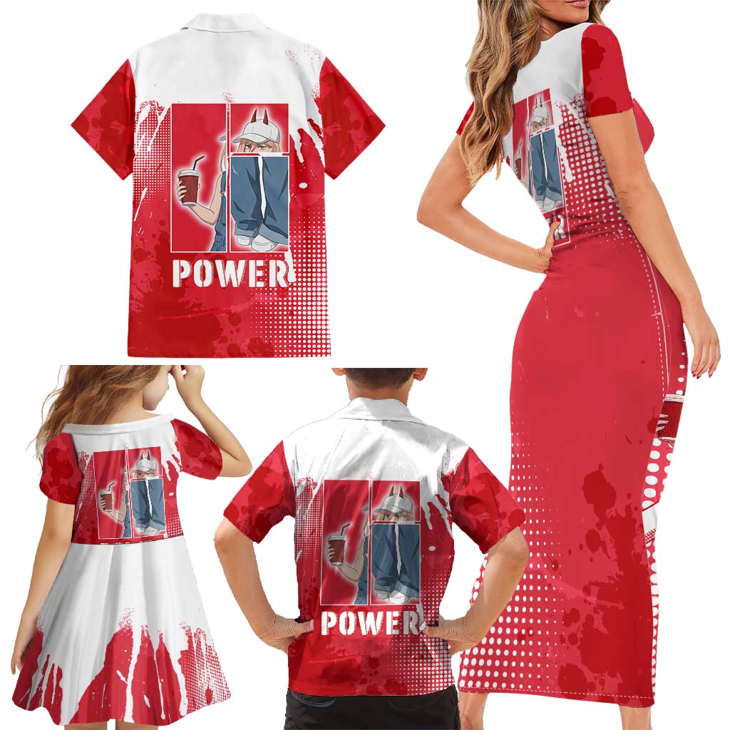 Power Chainsaw Man Family Matching Short Sleeve Bodycon Dress and Hawaiian Shirt Grunge Pop Manga Panel Style
