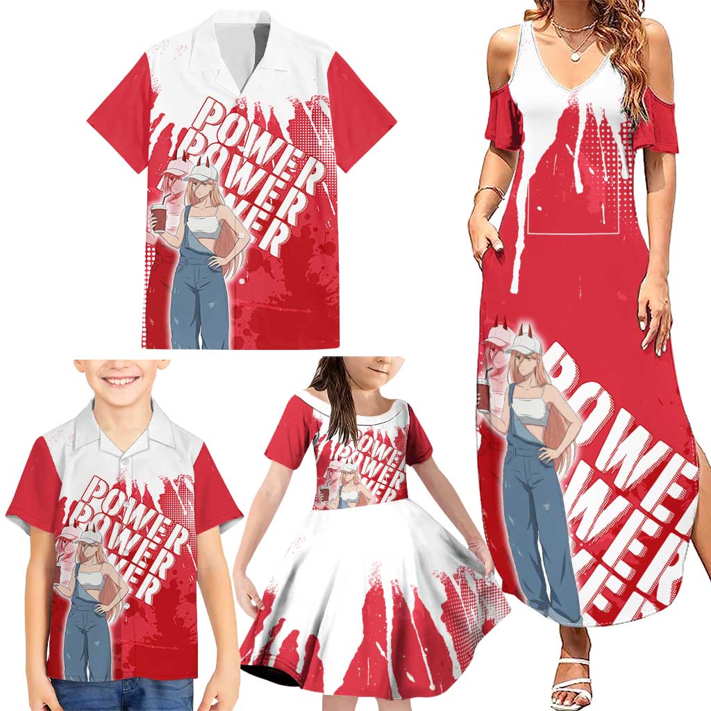 Power Chainsaw Man Family Matching Summer Maxi Dress and Hawaiian Shirt Grunge Pop Manga Panel Style