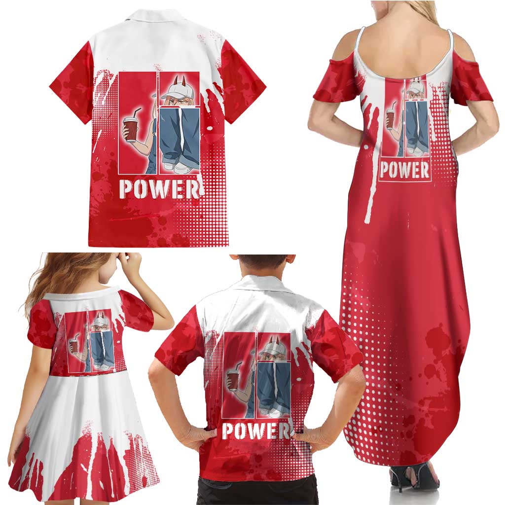 Power Chainsaw Man Family Matching Summer Maxi Dress and Hawaiian Shirt Grunge Pop Manga Panel Style