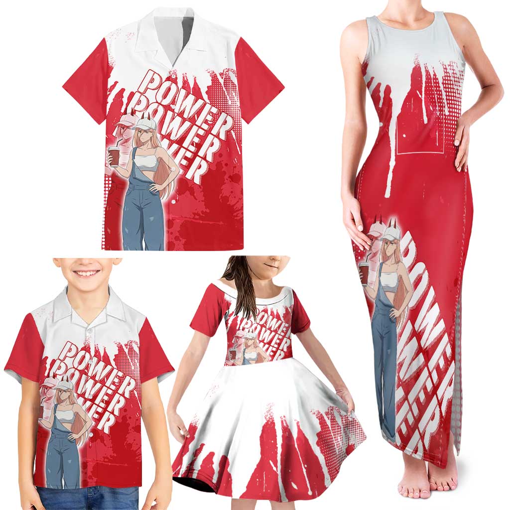 Power Chainsaw Man Family Matching Tank Maxi Dress and Hawaiian Shirt Grunge Pop Manga Panel Style