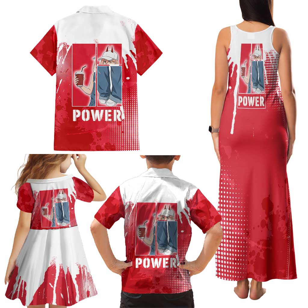 Power Chainsaw Man Family Matching Tank Maxi Dress and Hawaiian Shirt Grunge Pop Manga Panel Style