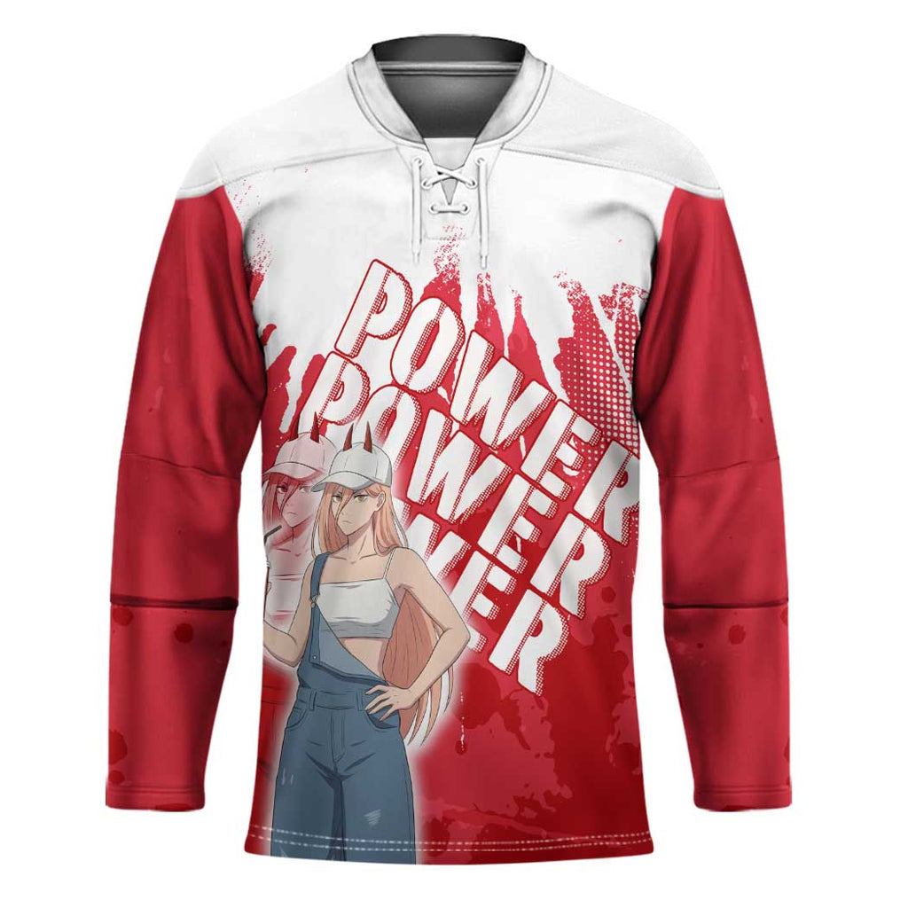 Power Chainsaw Man Hockey Jersey Grunge Pop Manga Panel Style