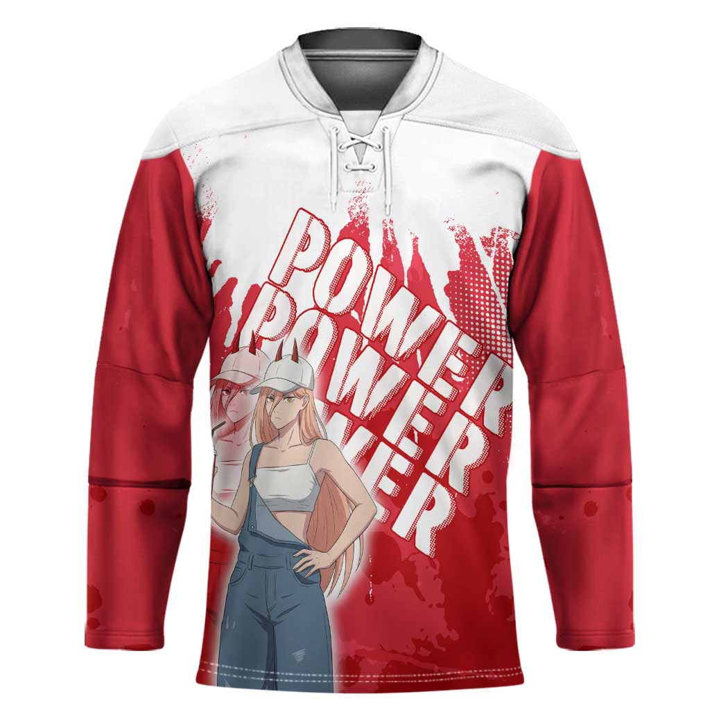 Power Chainsaw Man Hockey Jersey Grunge Pop Manga Panel Style