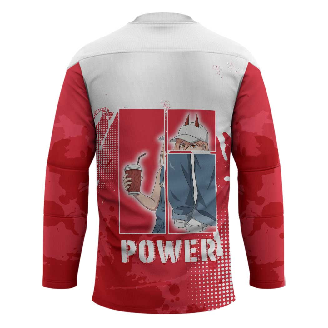 Power Chainsaw Man Hockey Jersey Grunge Pop Manga Panel Style