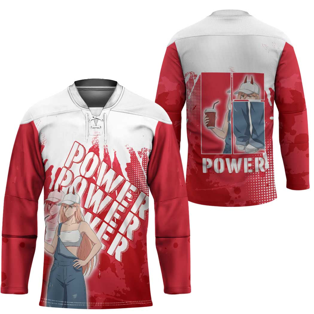 Power Chainsaw Man Hockey Jersey Grunge Pop Manga Panel Style