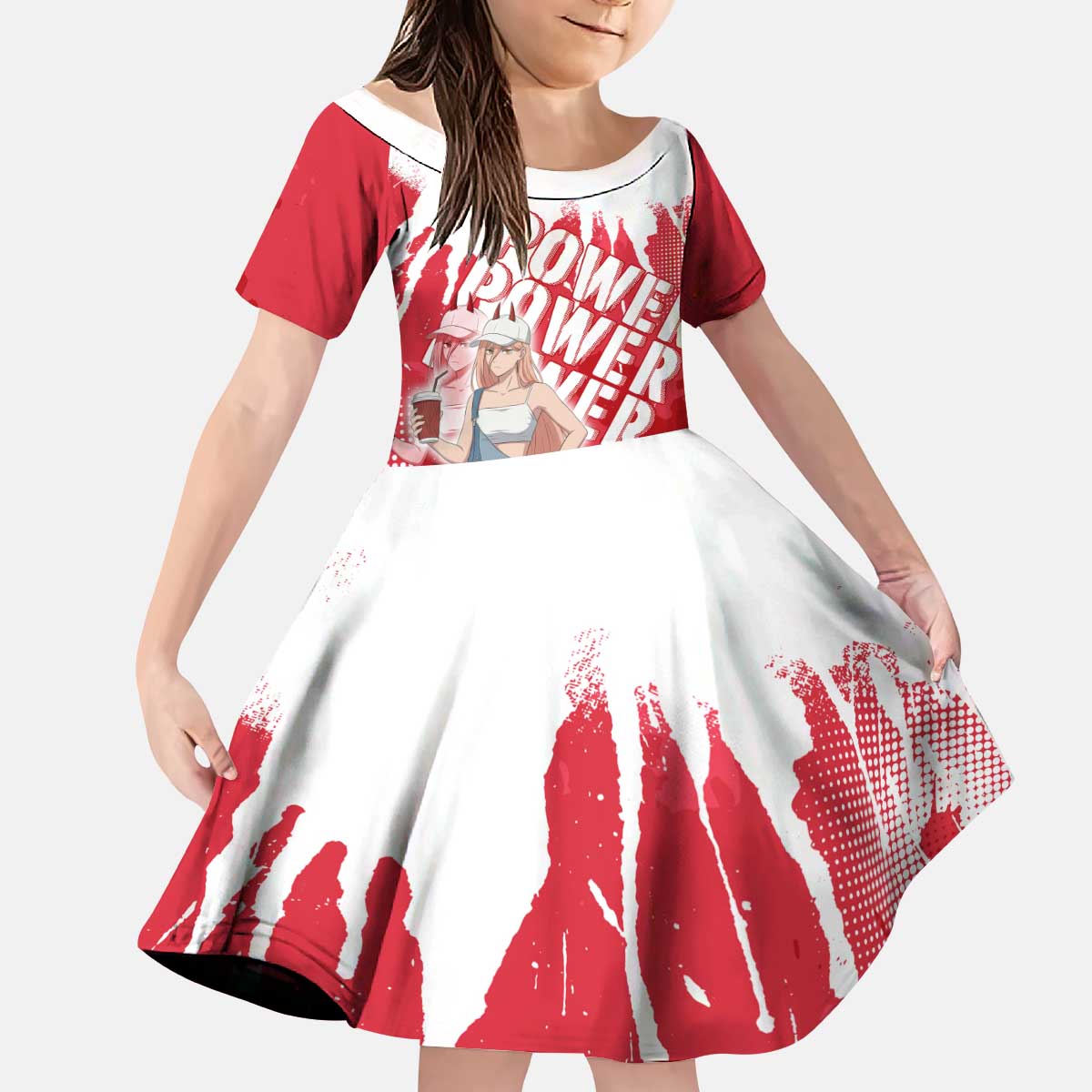 Power Chainsaw Man Kid Short Sleeve Dress Grunge Pop Manga Panel Style