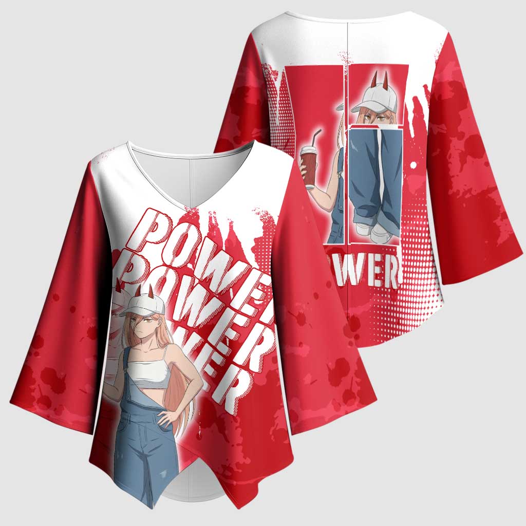 Power Chainsaw Man Kimono Sleeve Blouse Grunge Pop Manga Panel Style
