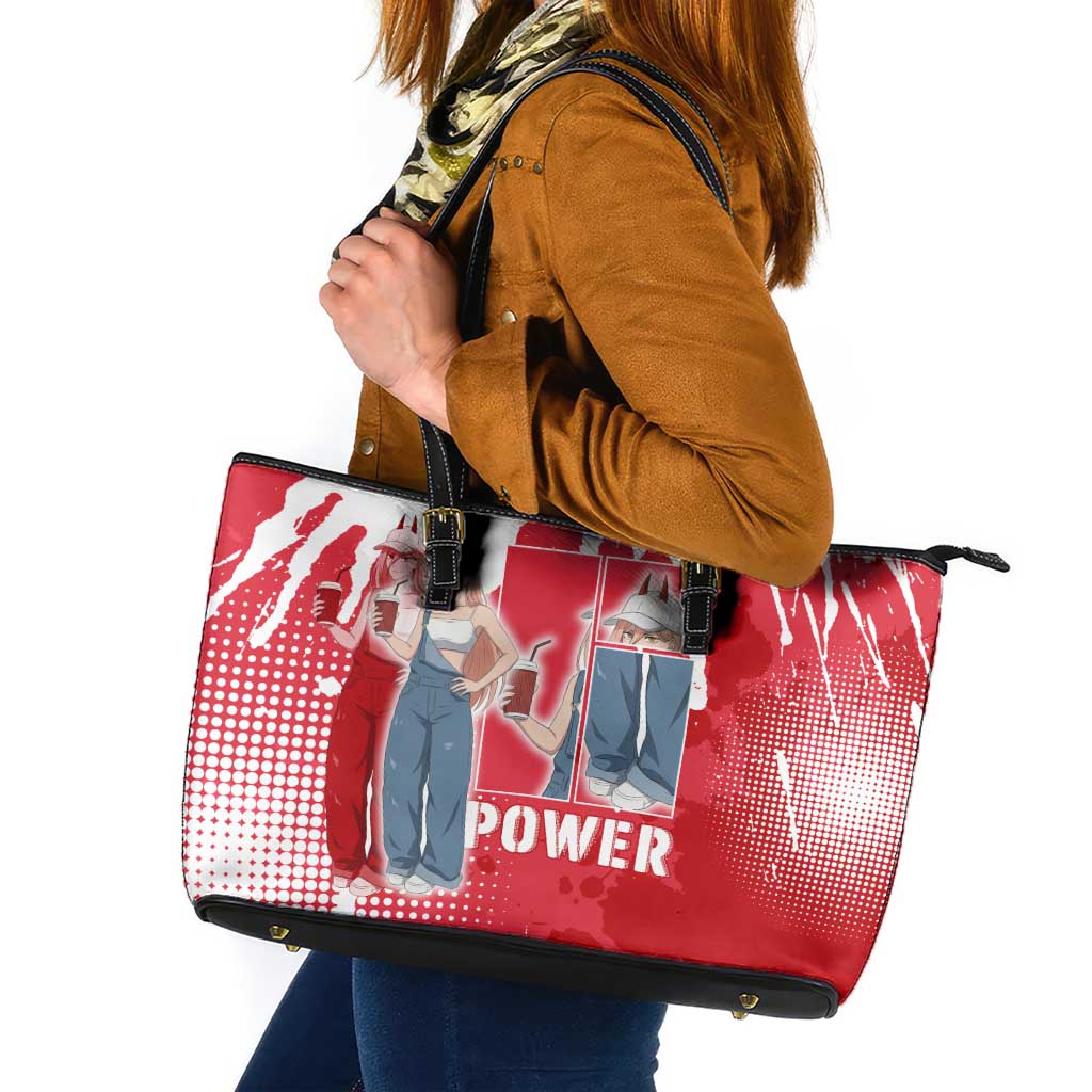 Power Chainsaw Man Leather Tote Bag Grunge Pop Manga Panel Style