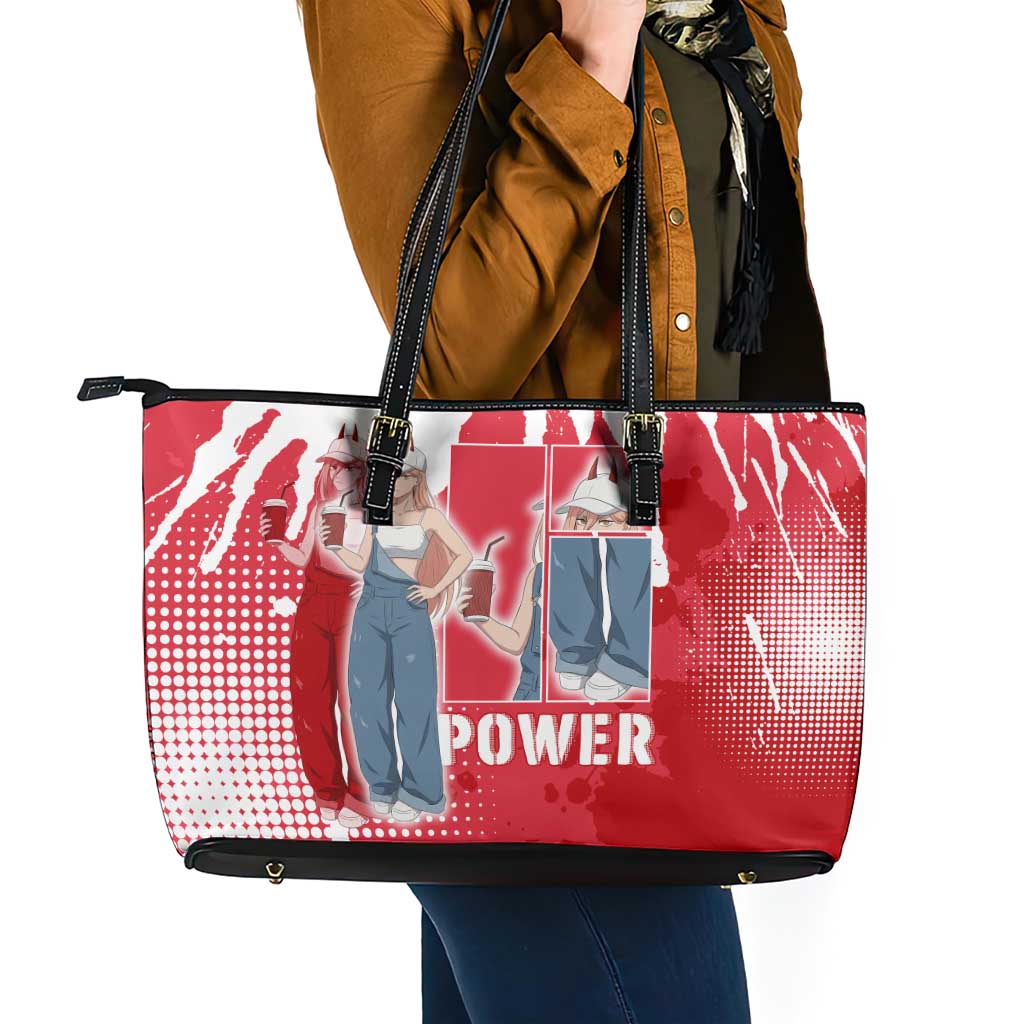 Power Chainsaw Man Leather Tote Bag Grunge Pop Manga Panel Style