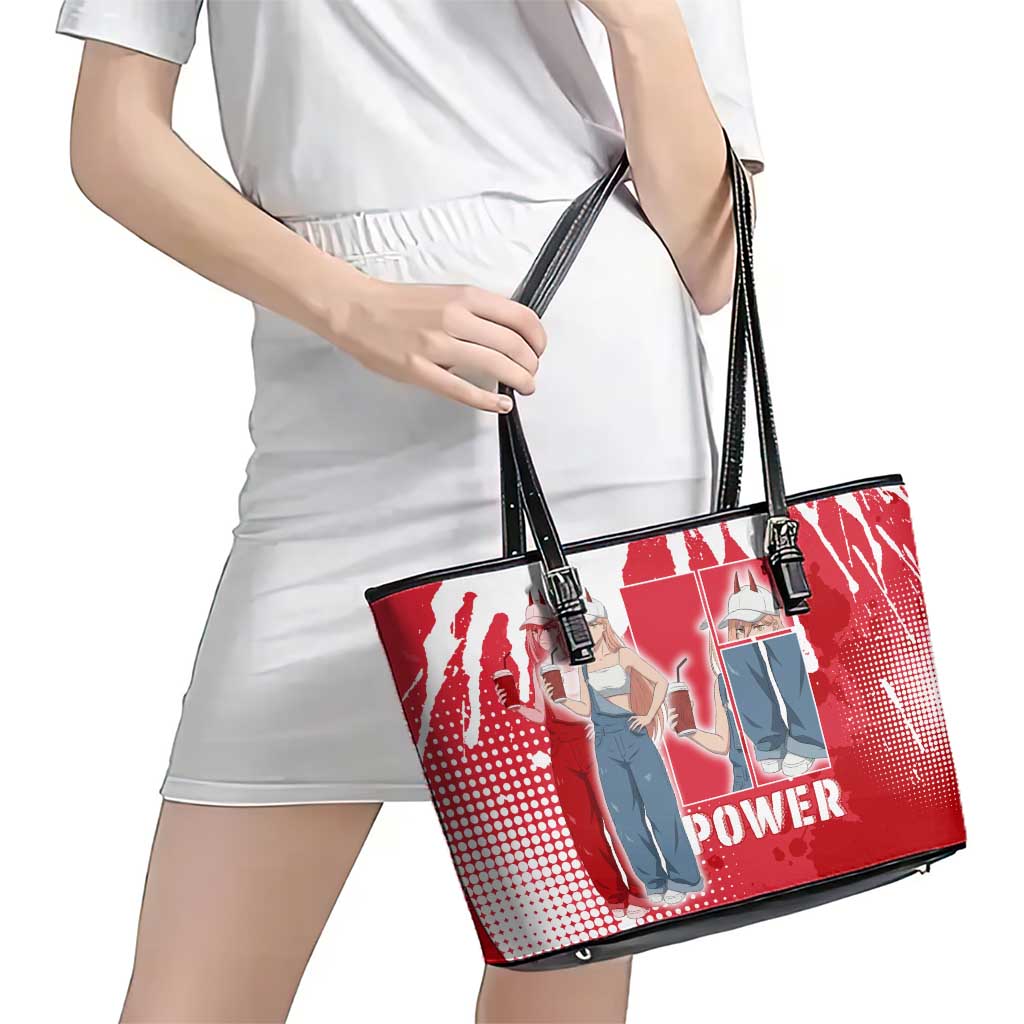 Power Chainsaw Man Leather Tote Bag Grunge Pop Manga Panel Style