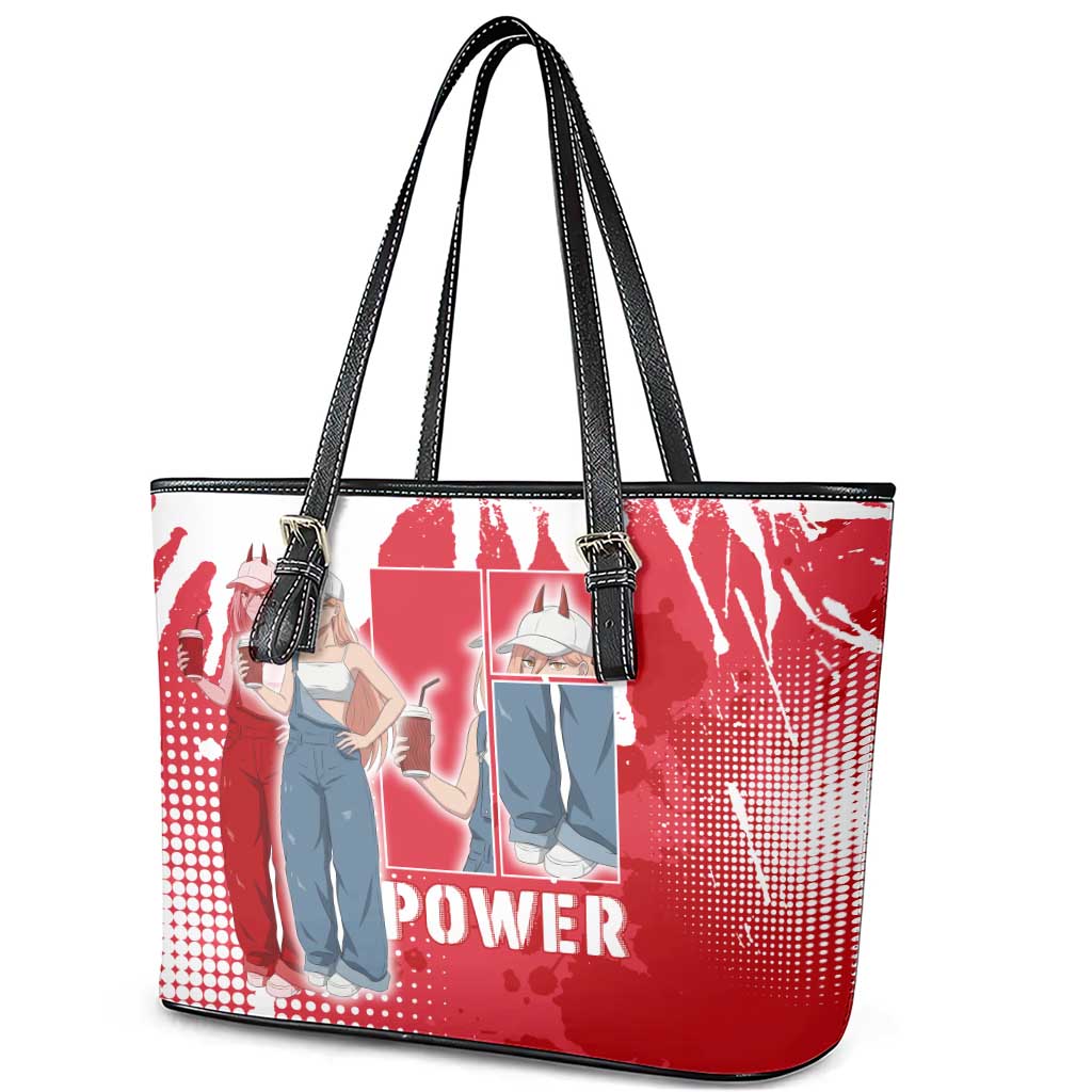 Power Chainsaw Man Leather Tote Bag Grunge Pop Manga Panel Style