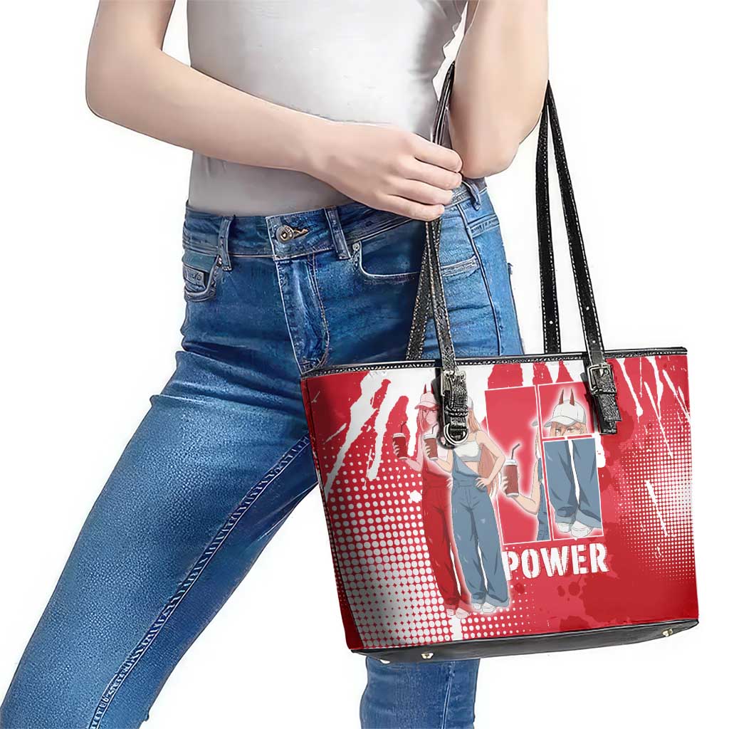 Power Chainsaw Man Leather Tote Bag Grunge Pop Manga Panel Style