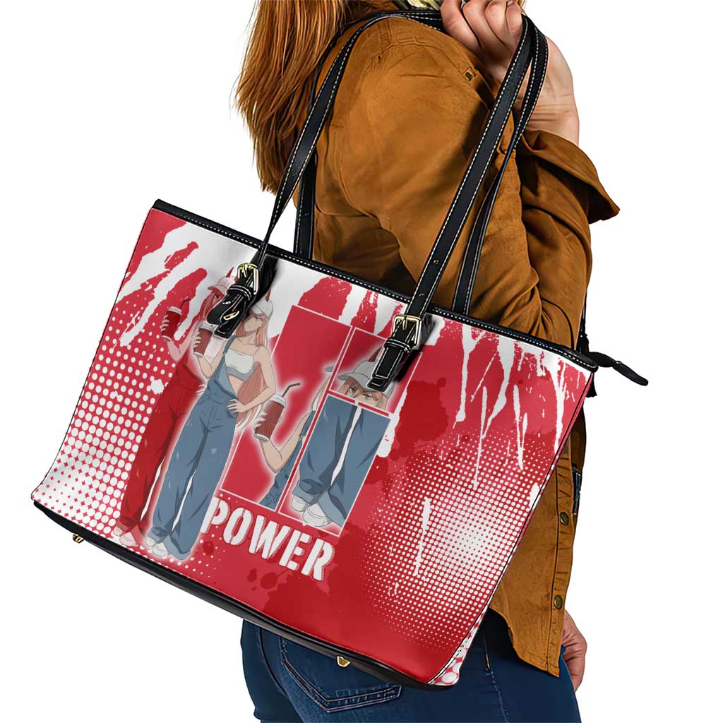Power Chainsaw Man Leather Tote Bag Grunge Pop Manga Panel Style
