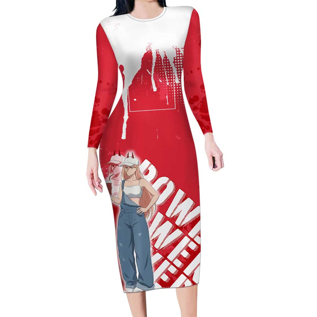 Power Chainsaw Man Long Sleeve Bodycon Dress Grunge Pop Manga Panel Style