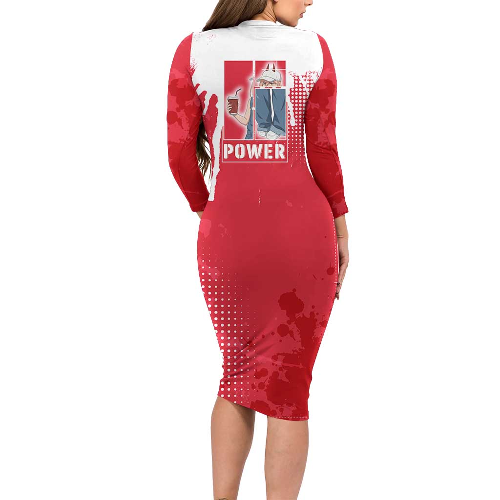 Power Chainsaw Man Long Sleeve Bodycon Dress Grunge Pop Manga Panel Style