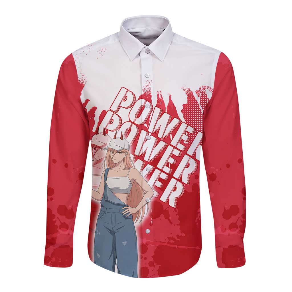 Power Chainsaw Man Long Sleeve Button Shirt Grunge Pop Manga Panel Style