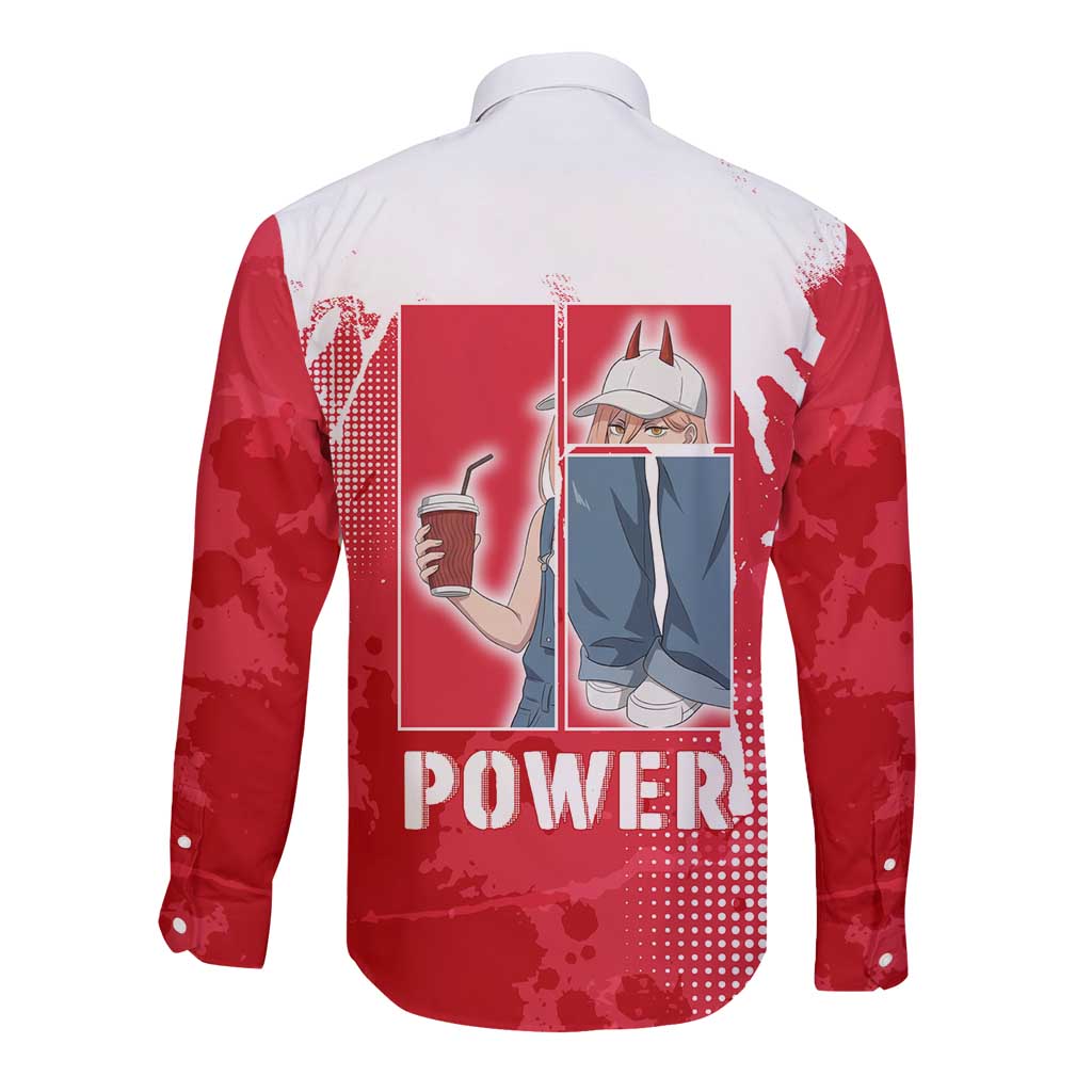 Power Chainsaw Man Long Sleeve Button Shirt Grunge Pop Manga Panel Style