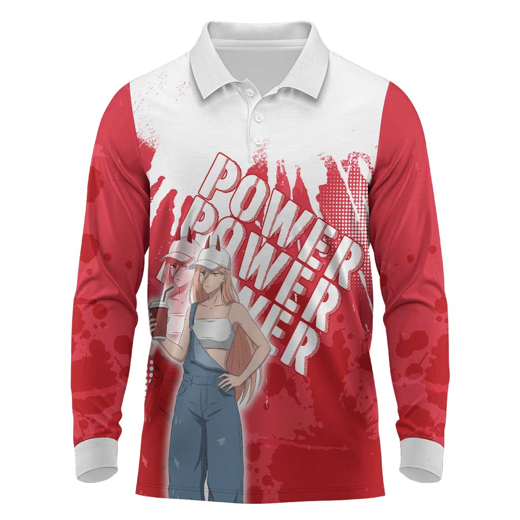 Power Chainsaw Man Long Sleeve Polo Shirt Grunge Pop Manga Panel Style