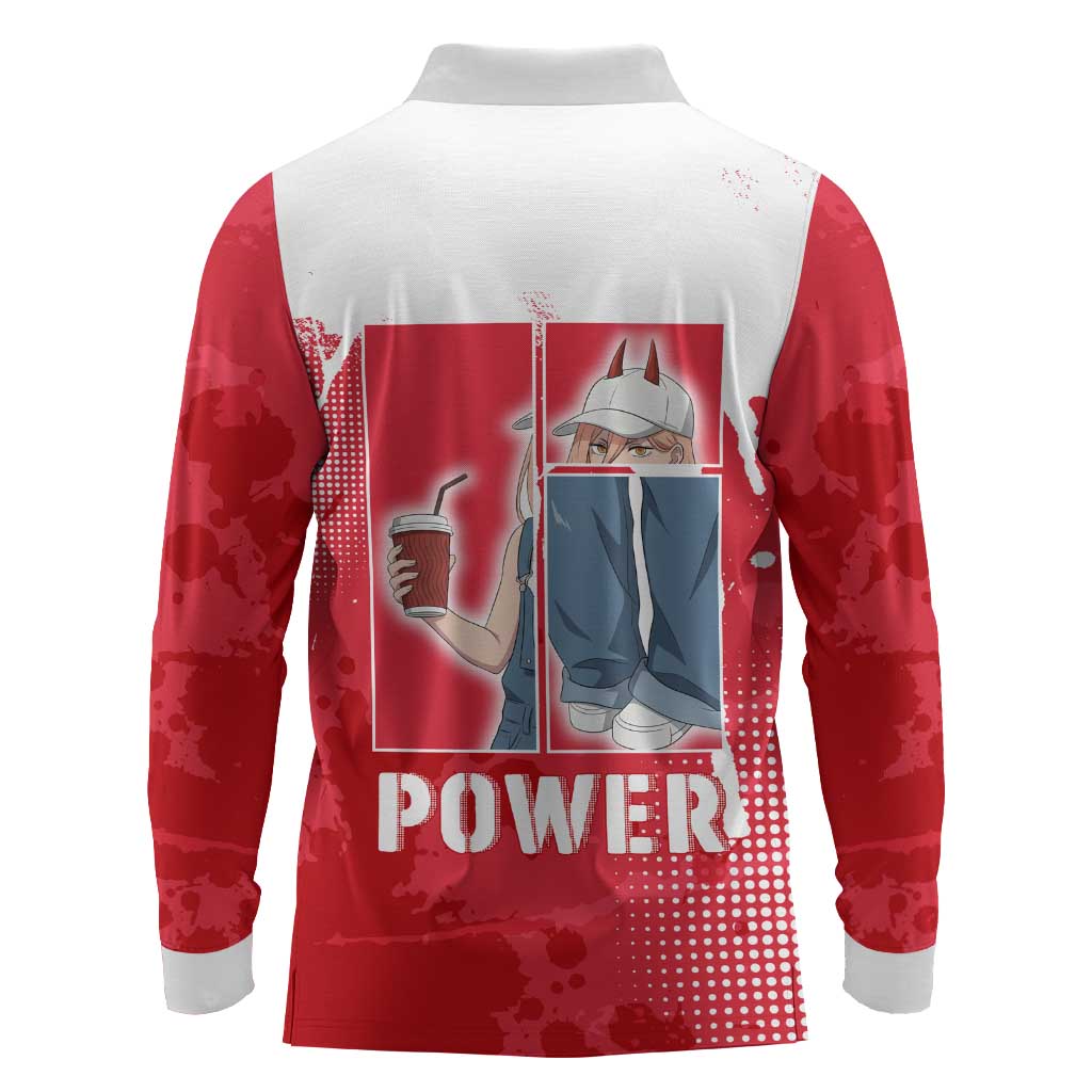 Power Chainsaw Man Long Sleeve Polo Shirt Grunge Pop Manga Panel Style