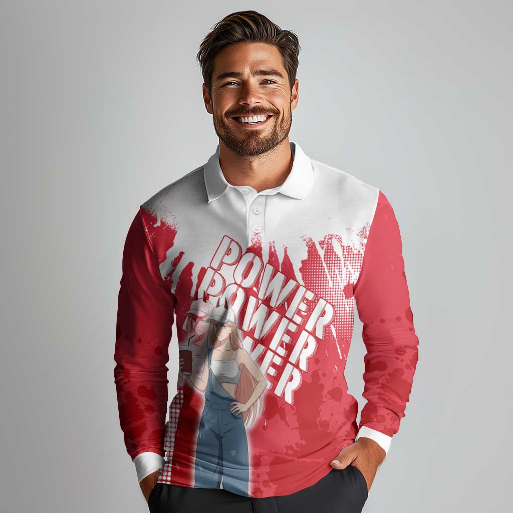 Power Chainsaw Man Long Sleeve Polo Shirt Grunge Pop Manga Panel Style