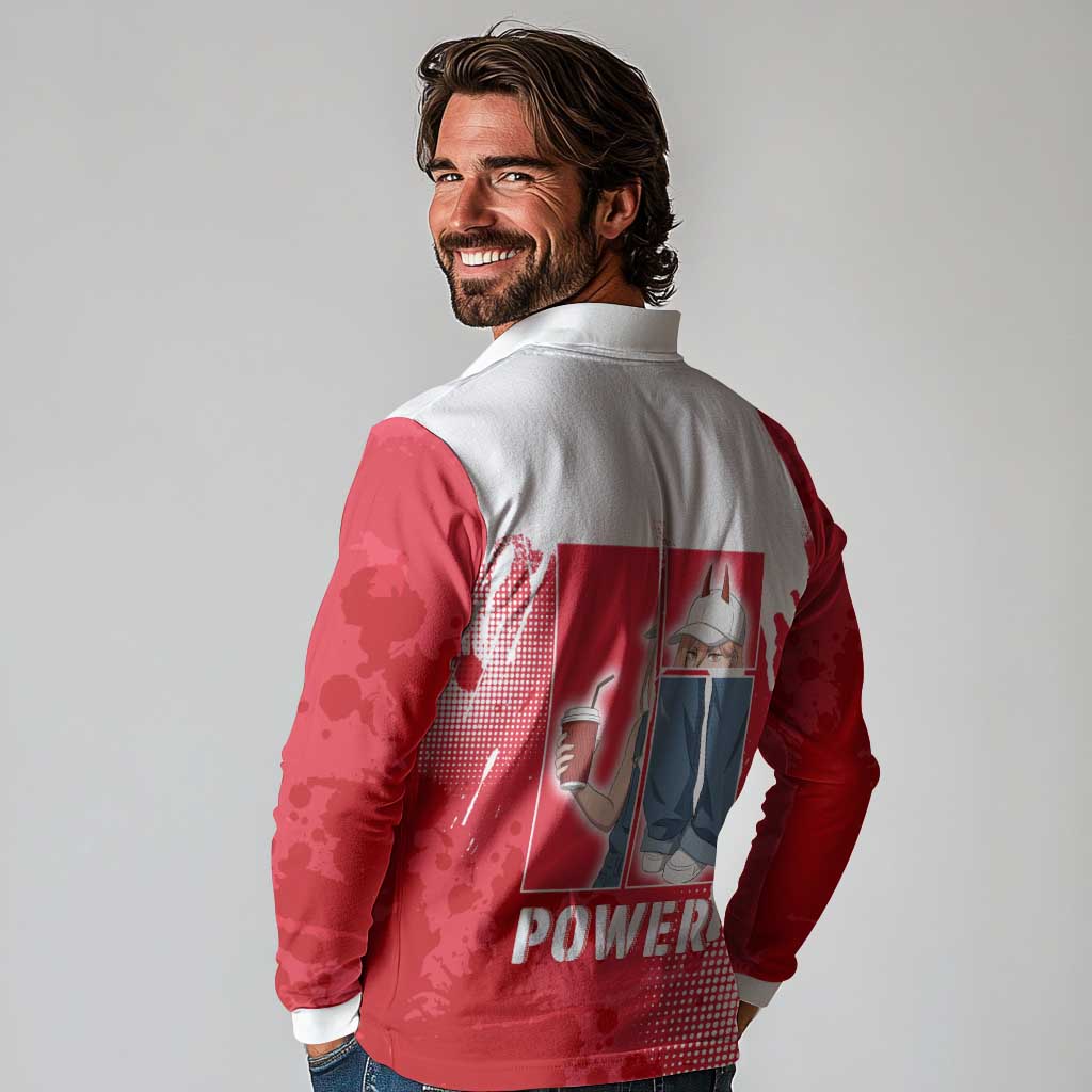 Power Chainsaw Man Long Sleeve Polo Shirt Grunge Pop Manga Panel Style