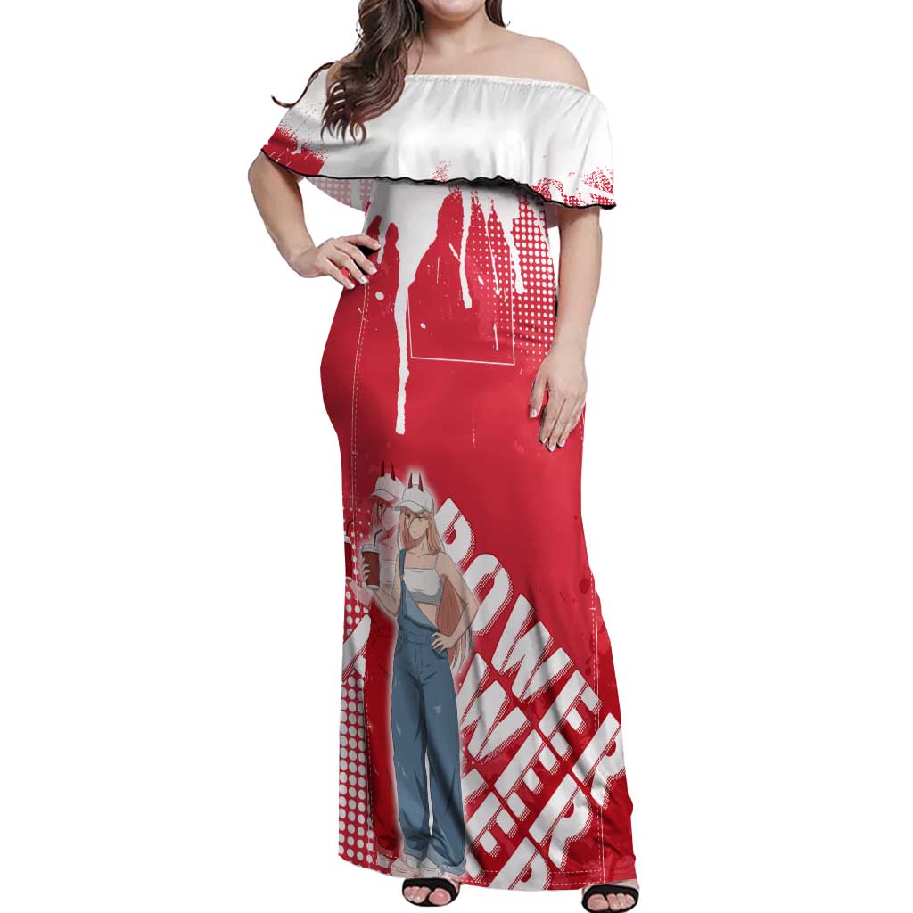 Power Chainsaw Man Off Shoulder Maxi Dress Grunge Pop Manga Panel Style