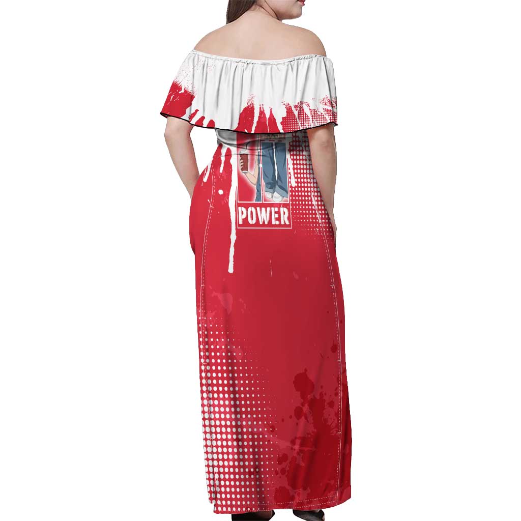 Power Chainsaw Man Off Shoulder Maxi Dress Grunge Pop Manga Panel Style
