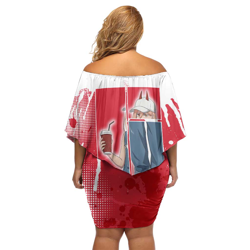 Power Chainsaw Man Off Shoulder Short Dress Grunge Pop Manga Panel Style